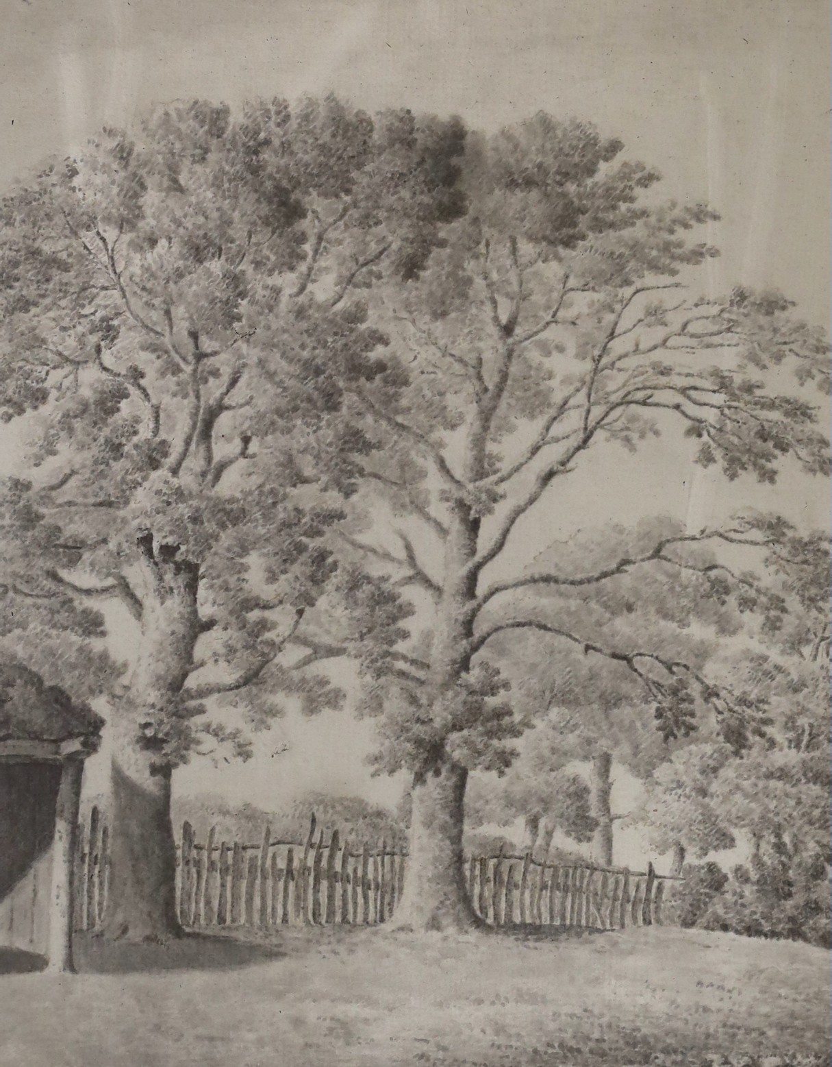 Thomas Howard (1721-1783), monochrome watercolour, 'Near Elford, Staffordshire', Fine Art Society label verso, 32 x 26cm